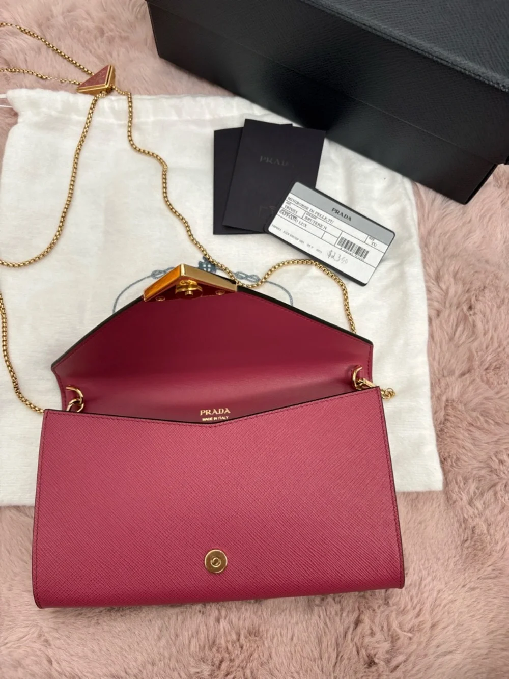 Prada mini Saffiano Leather Envelope Crossbody with Gold Chain - Picture 11 of 12